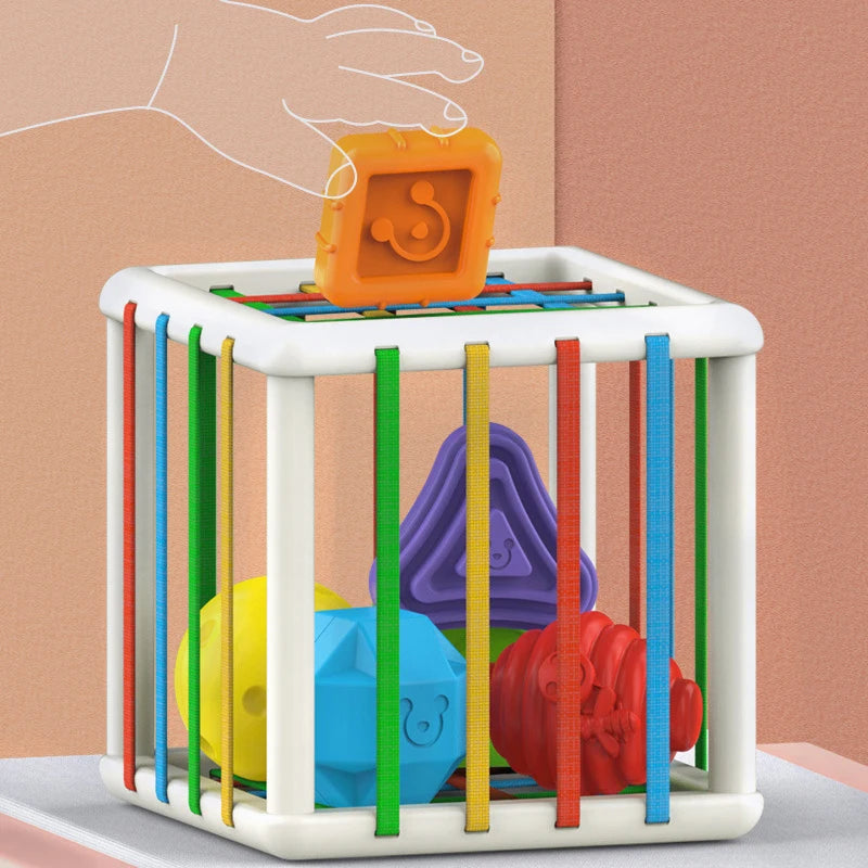 Baby Shape Sorting Toy – Montessori Geometric Blocks Cube for Early Learning