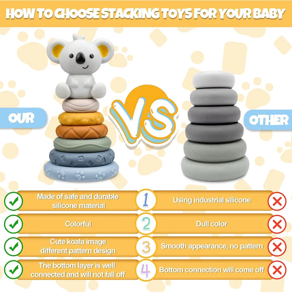 Baby Stacking Toy – Soft Rubber Rainbow Ring Stacker with Sound for Infants & Toddlers