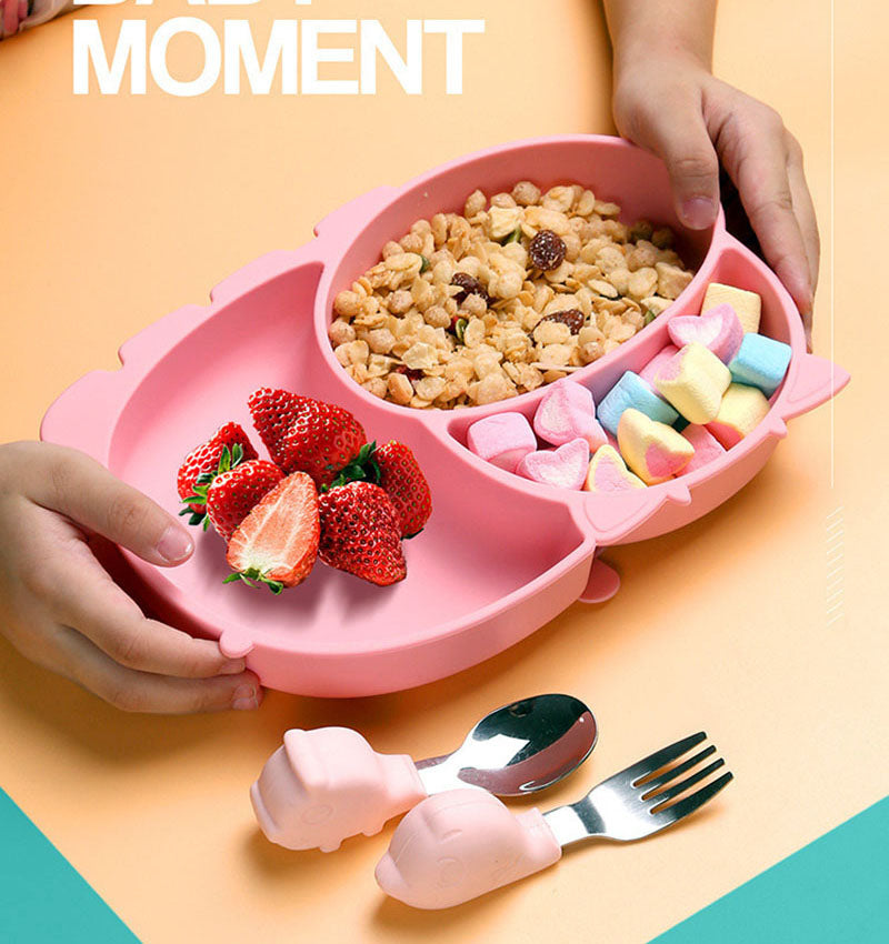 Baby Suction Bowl Set – All-in-One Feeding Tableware with Compartment Plate, Spoon & Fork