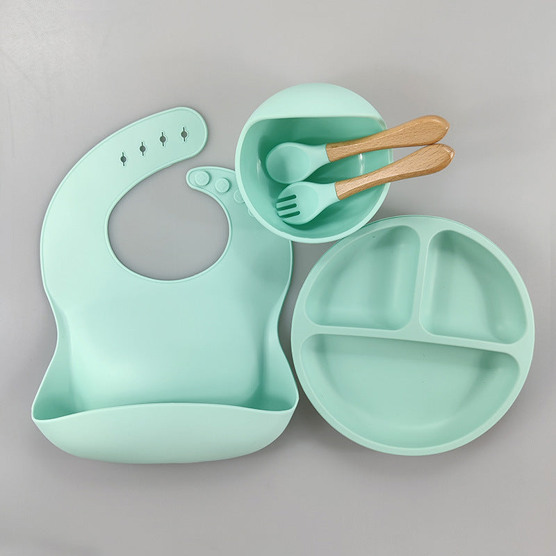 Baby Silicone Tableware Set – 5-Piece Bib & Compartment Plate Kit