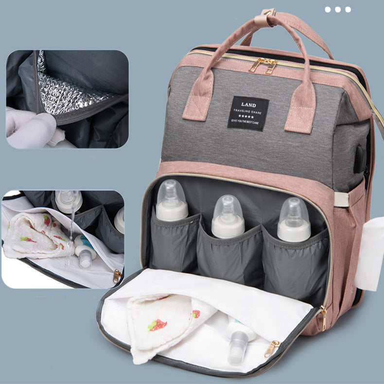 Baby Diaper Bag Backpack – Foldable Crib & Large Capacity