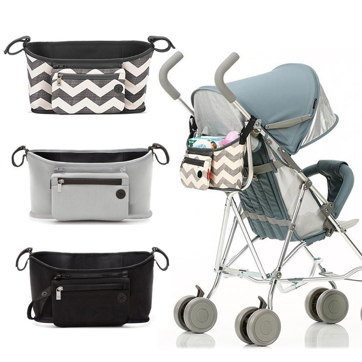 Stroller Organizer Bag – Baby Changing Pram Storage with Bottle & Cup Holder