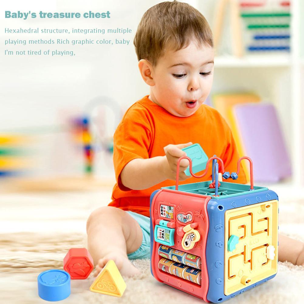 Baby Six-Sided Educational Toy – Shape Sorter, Beads & Math Activity Cube