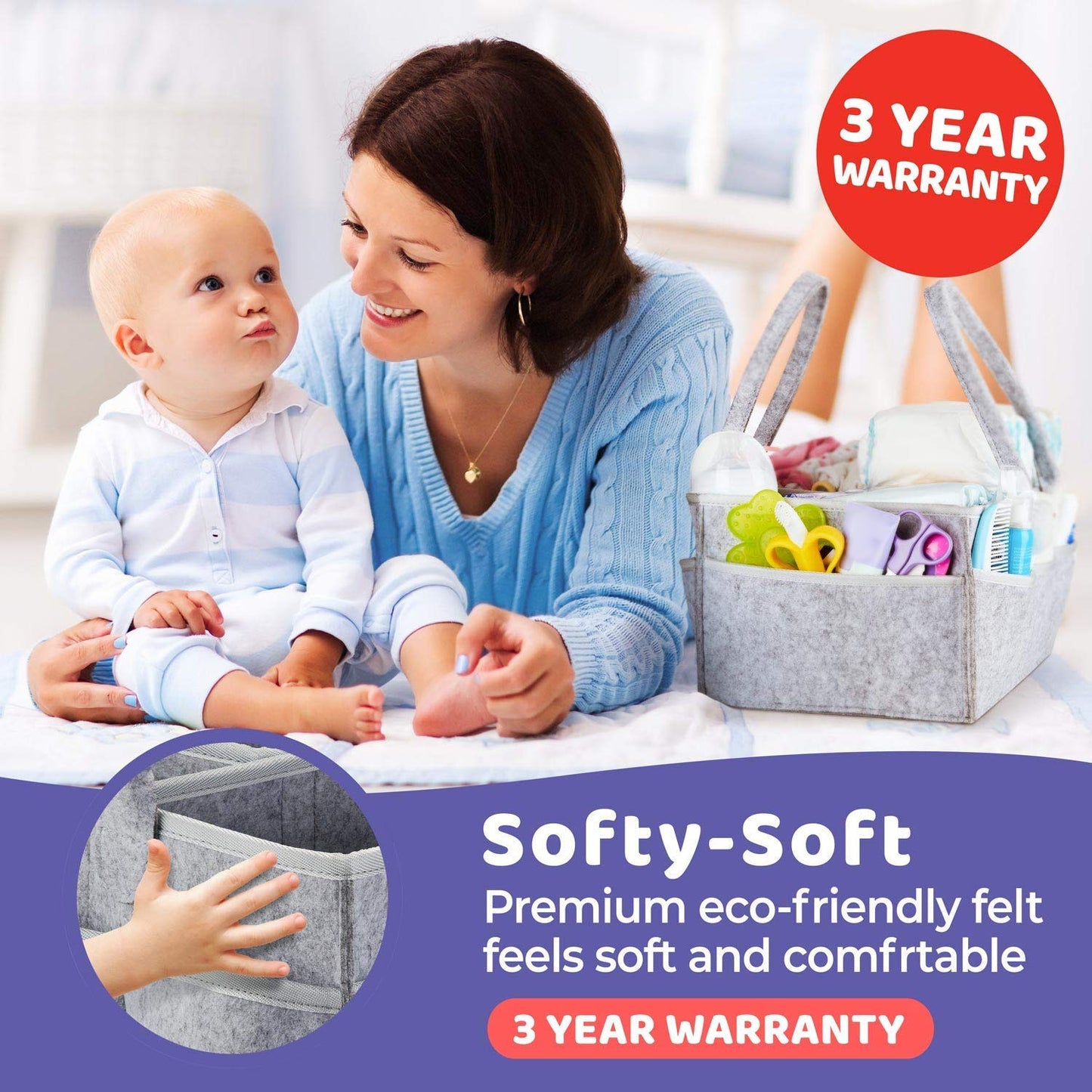 Baby Diaper Caddy Organizer – Portable Nursery Storage Bin for Changing Table & Car