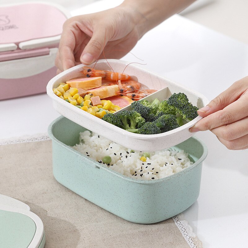 Wheat Straw Lunch Box – Portable 2-Layer Bento Food Storage Container
