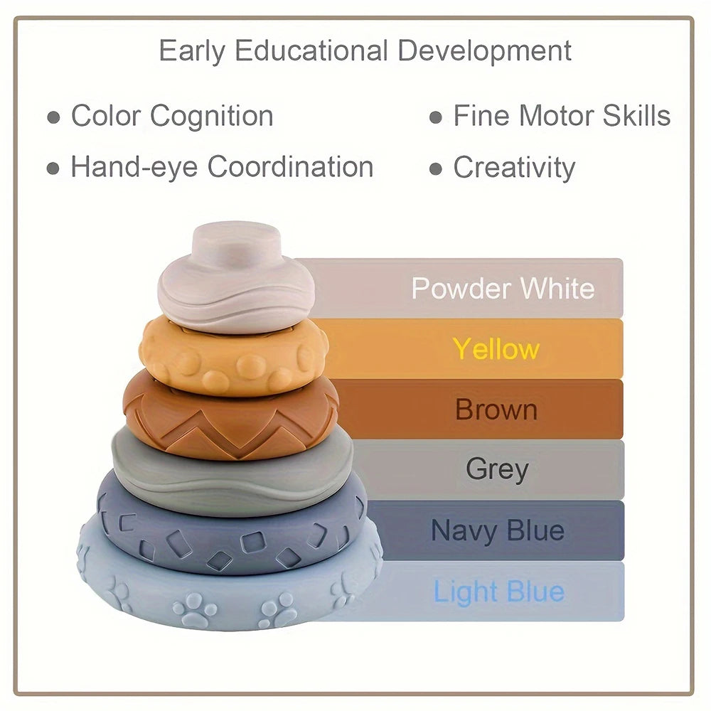 Baby Stacking Toy – Soft Rubber Rainbow Ring Stacker with Sound for Infants & Toddlers