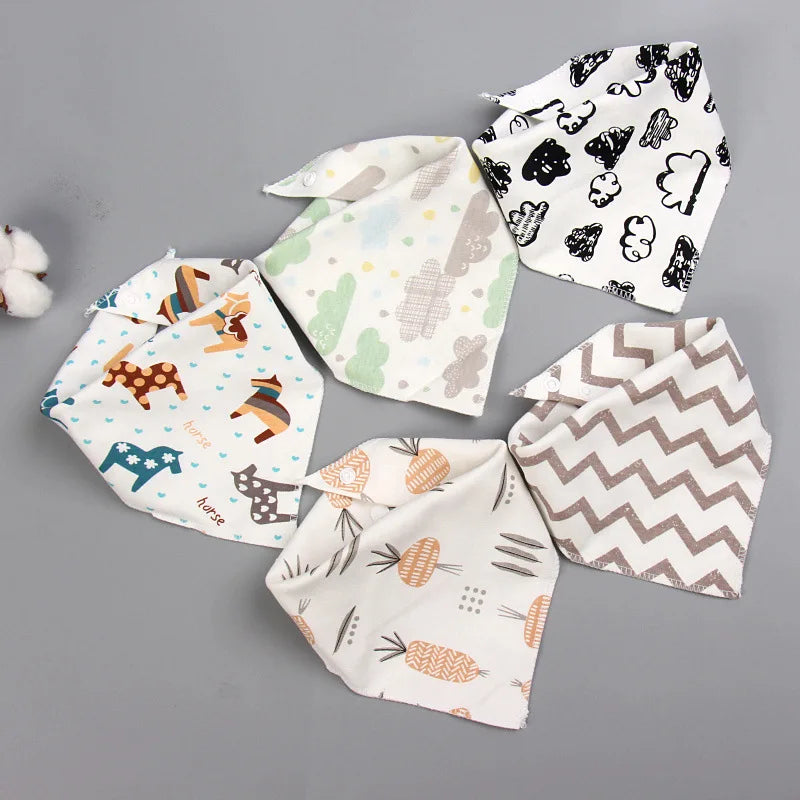 Baby Bandana Bibs – 5pcs Double Cotton Feeding & Burp Cloth Set