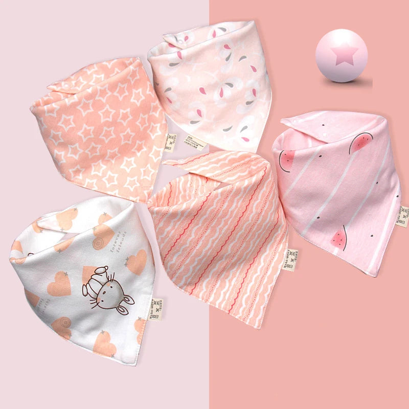 Baby Bandana Bibs – 5pcs Double Cotton Feeding & Burp Cloth Set