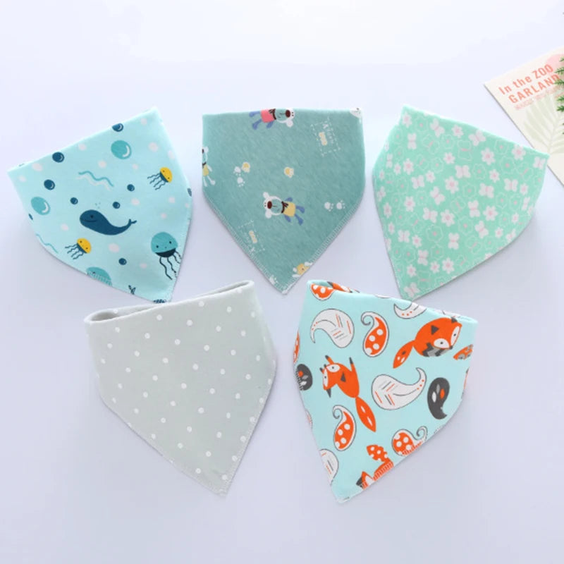 Baby Bandana Bibs – 5pcs Double Cotton Feeding & Burp Cloth Set