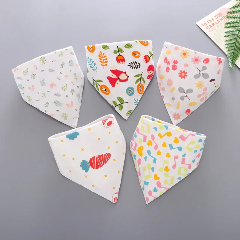 Baby Bandana Bibs – 5pcs Double Cotton Feeding & Burp Cloth Set