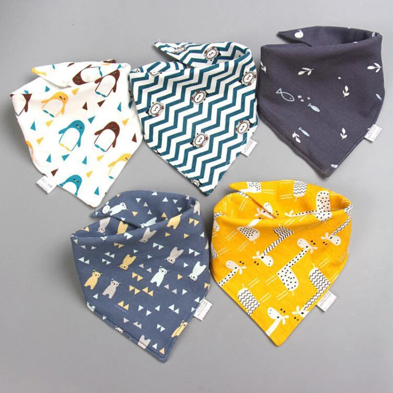 Baby Bandana Bibs – 5pcs Double Cotton Feeding & Burp Cloth Set
