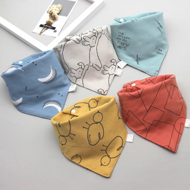 Baby Bandana Bibs – 5pcs Double Cotton Feeding & Burp Cloth Set