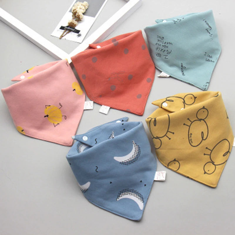 Baby Bandana Bibs – 5pcs Double Cotton Feeding & Burp Cloth Set