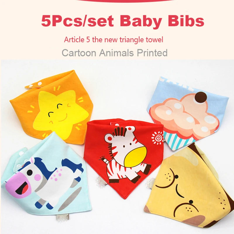 Baby Bandana Bibs – 5pcs Double Cotton Feeding & Burp Cloth Set