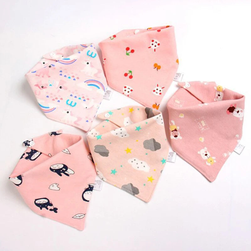Baby Bandana Bibs – 5pcs Double Cotton Feeding & Burp Cloth Set