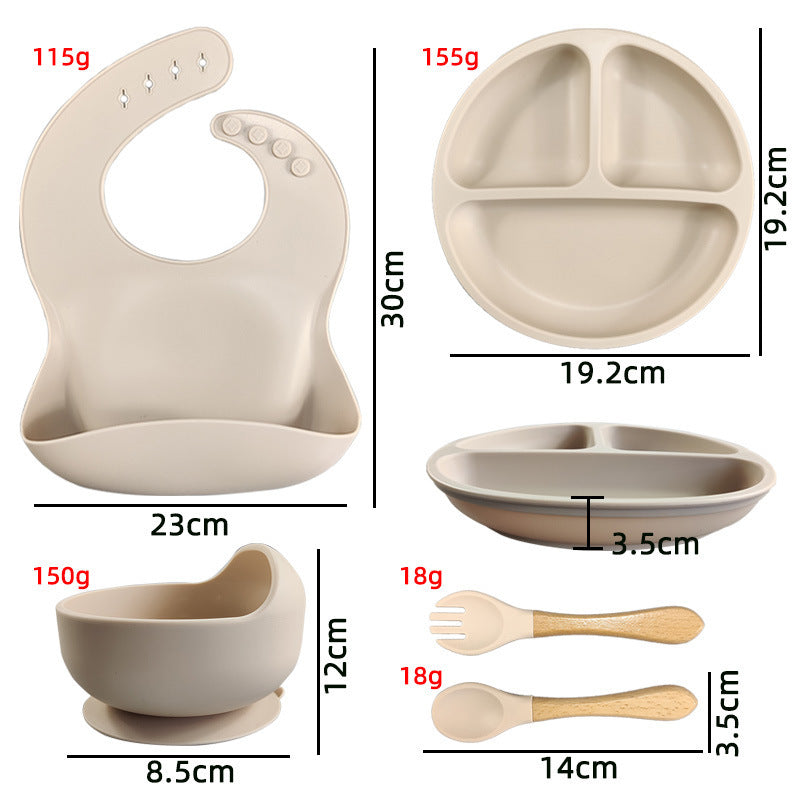 Baby Silicone Tableware Set – 5-Piece Bib & Compartment Plate Kit