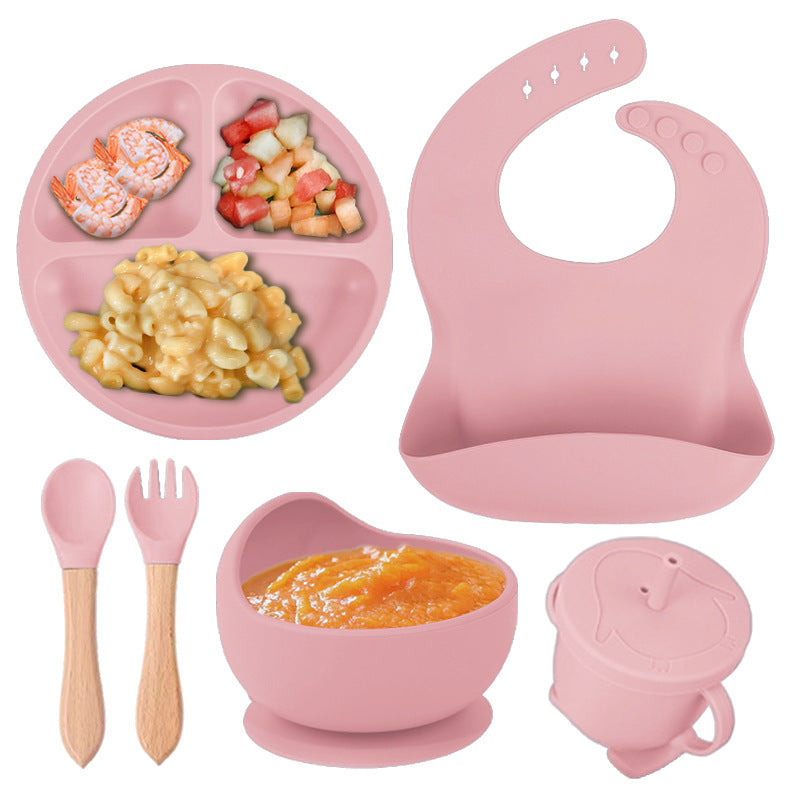 Baby Silicone Tableware Set – 5-Piece Bib & Compartment Plate Kit