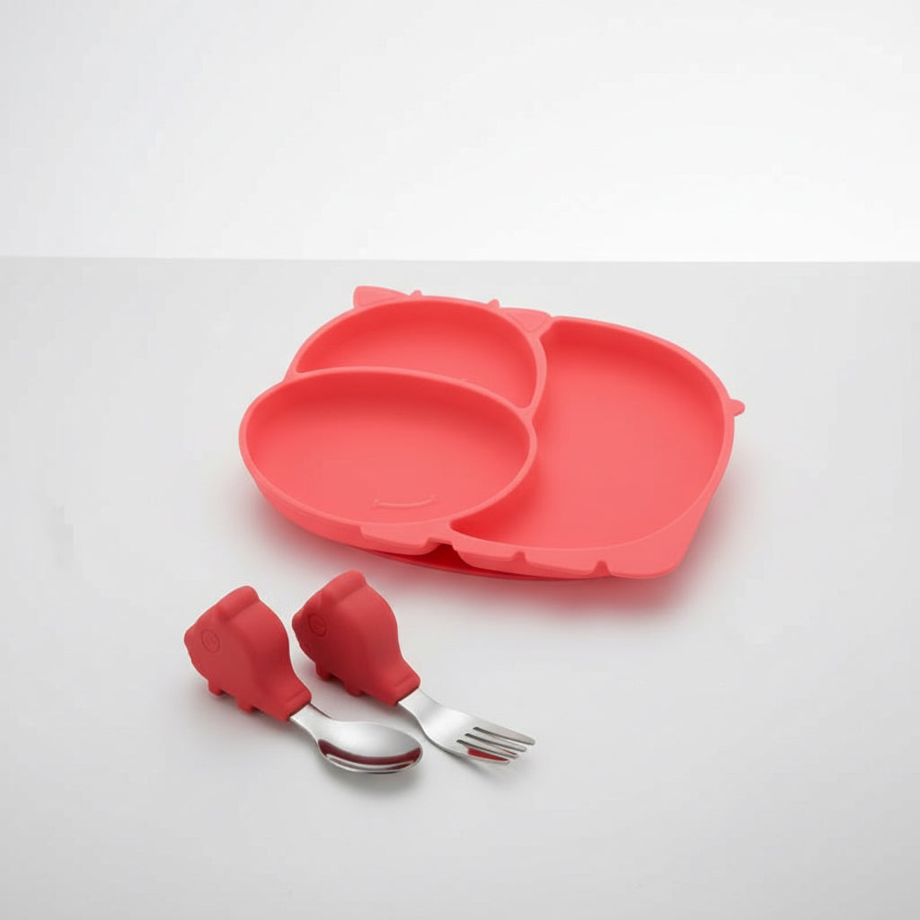 Baby Suction Bowl Set – All-in-One Feeding Tableware with Compartment Plate, Spoon & Fork
