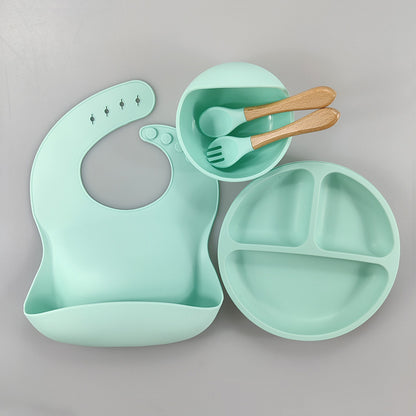 Baby Silicone Tableware Set – 5-Piece Bib & Compartment Plate Kit