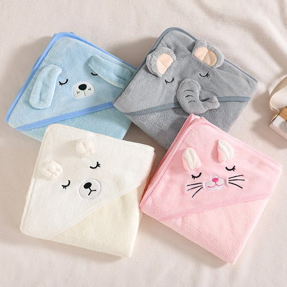 Baby Hooded Towel – Cartoon Animal Face Newborn Bath Wrap