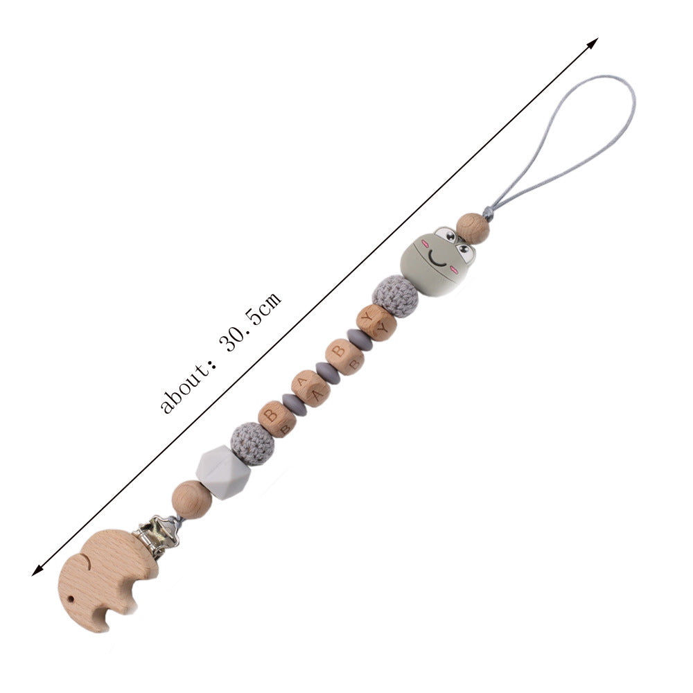 Baby Pacifier Clip – Cartoon Frog Silicone & Beech Wood Teething Chain