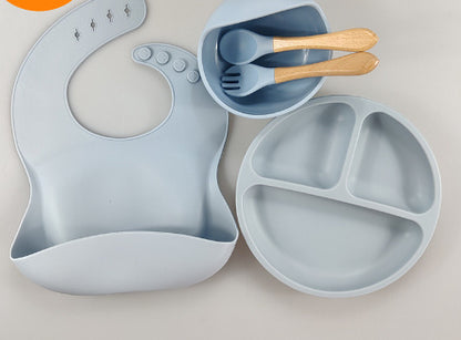 Baby Silicone Tableware Set – 5-Piece Bib & Compartment Plate Kit