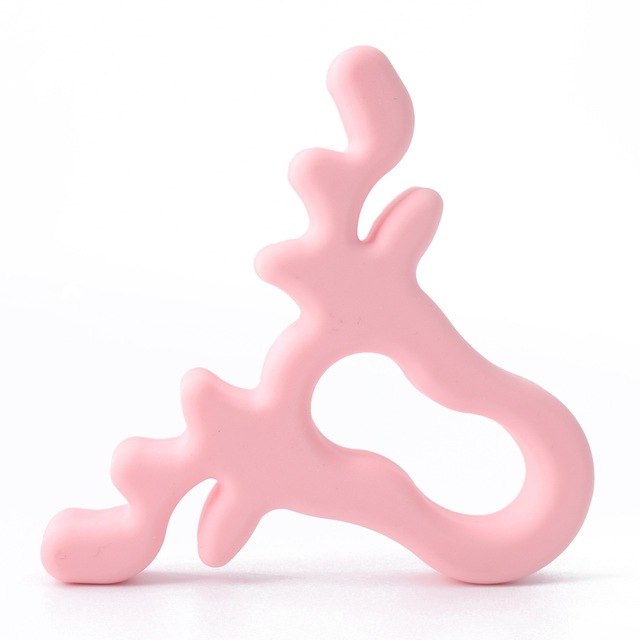 Baby Christmas Teether Silicone Toy in soft pink silicone, perfect for soothing gums during teething.