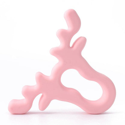 Baby Christmas Teether Silicone Toy in soft pink silicone, perfect for soothing gums during teething.