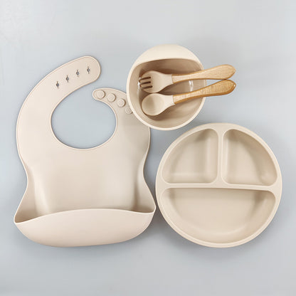 Baby Silicone Tableware Set – 5-Piece Bib & Compartment Plate Kit