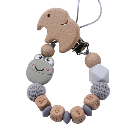 Baby Pacifier Clip – Cartoon Frog Silicone & Beech Wood Teething Chain