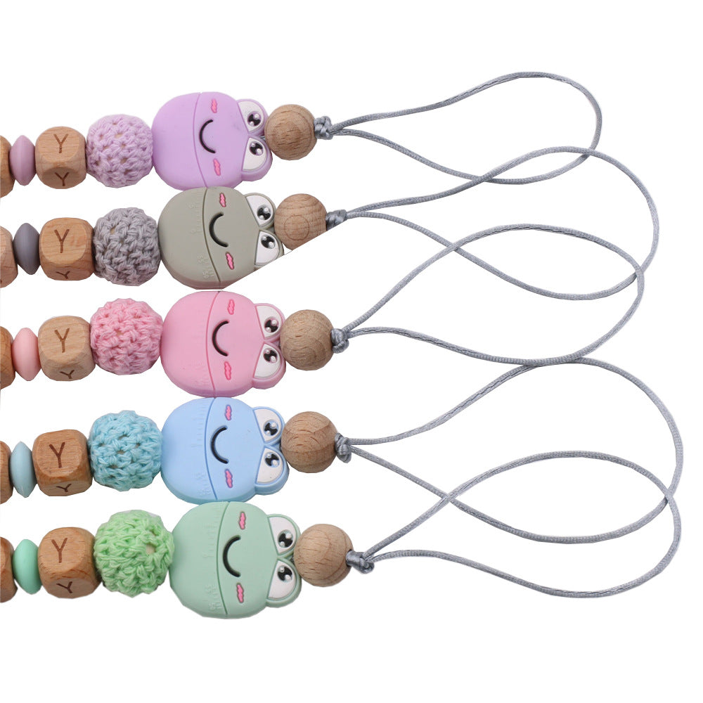 Baby Pacifier Clip – Cartoon Frog Silicone & Beech Wood Teething Chain