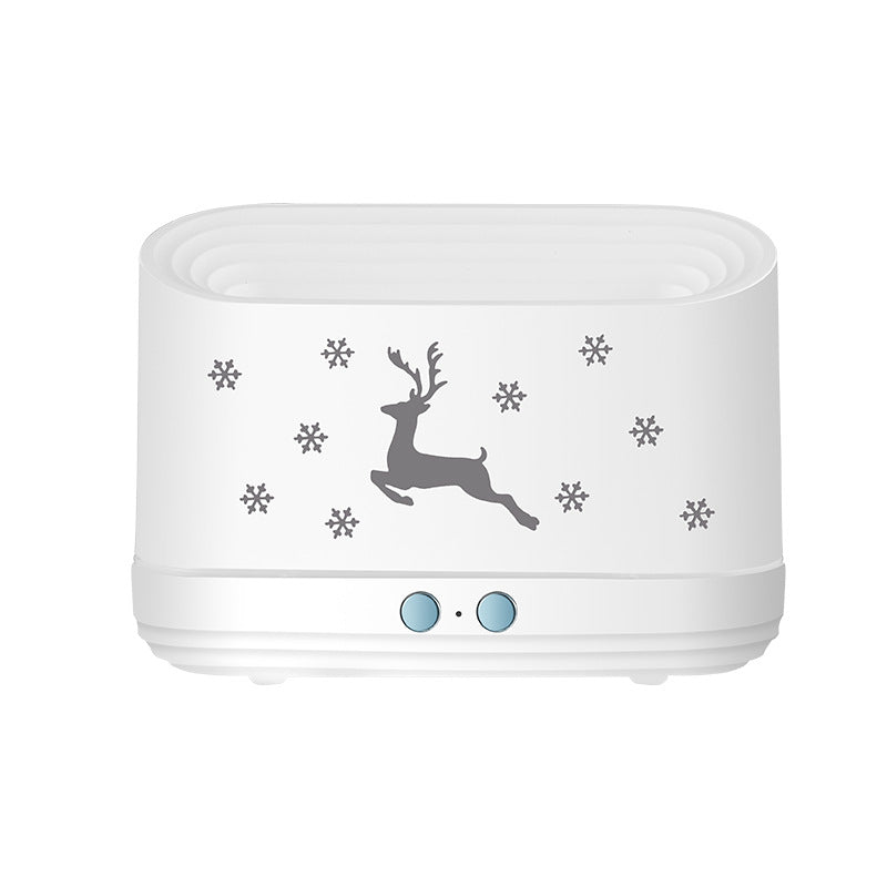Elk Flame Humidifier & Diffuser Lamp featuring a festive reindeer design with snowflakes.