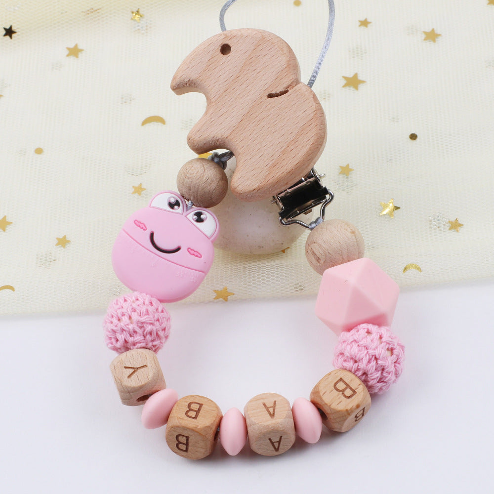 Baby Pacifier Clip – Cartoon Frog Silicone & Beech Wood Teething Chain