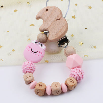 Baby Pacifier Clip – Cartoon Frog Silicone & Beech Wood Teething Chain