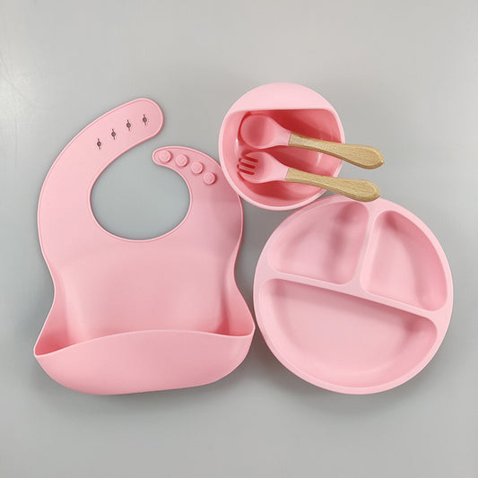 Baby Silicone Tableware Set – 5-Piece Bib & Compartment Plate Kit