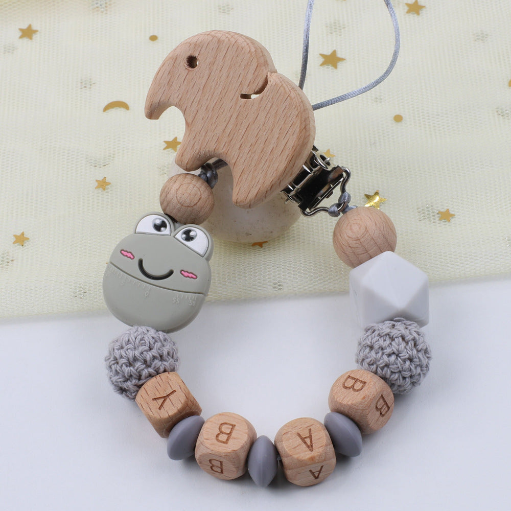 Baby Pacifier Clip – Cartoon Frog Silicone & Beech Wood Teething Chain