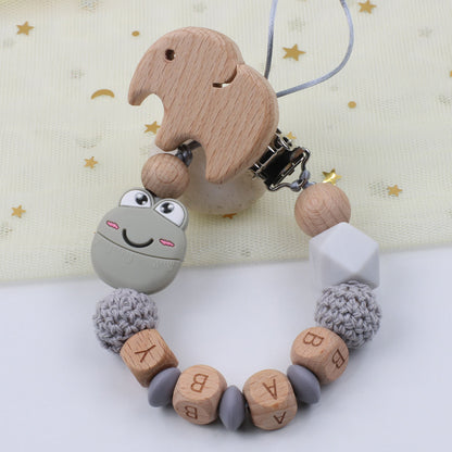 Baby Pacifier Clip – Cartoon Frog Silicone & Beech Wood Teething Chain