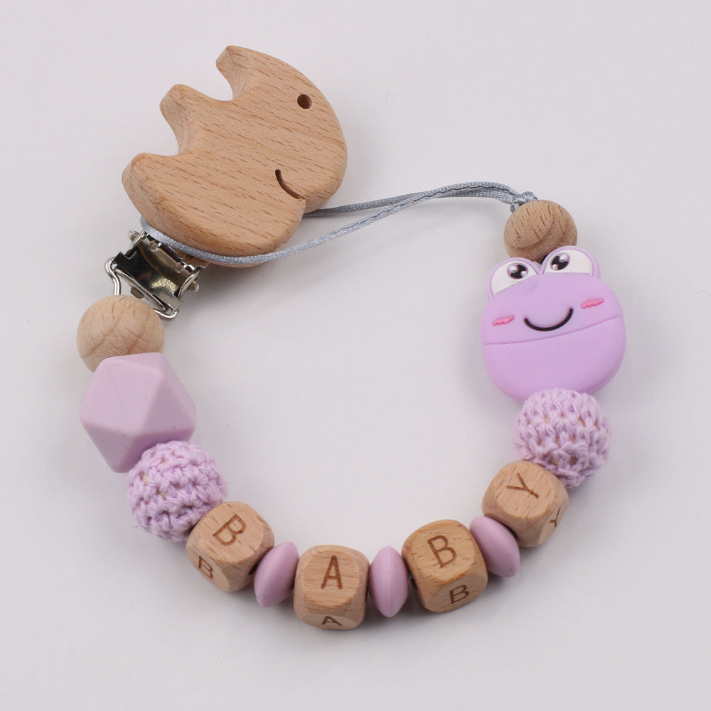 Baby Pacifier Clip – Cartoon Frog Silicone & Beech Wood Teething Chain