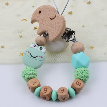 Baby Pacifier Clip – Cartoon Frog Silicone & Beech Wood Teething Chain