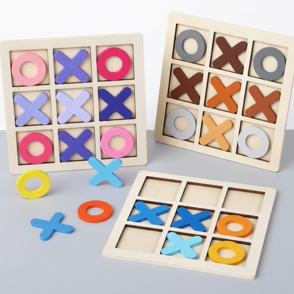 Wooden Tic Tac Toe Game – Classic XO Puzzle Board for Kids
