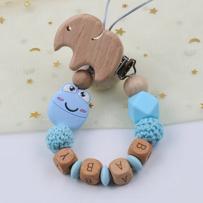 Baby Pacifier Clip – Cartoon Frog Silicone & Beech Wood Teething Chain