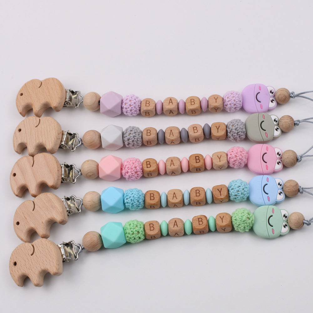 Baby Pacifier Clip – Cartoon Frog Silicone & Beech Wood Teething Chain