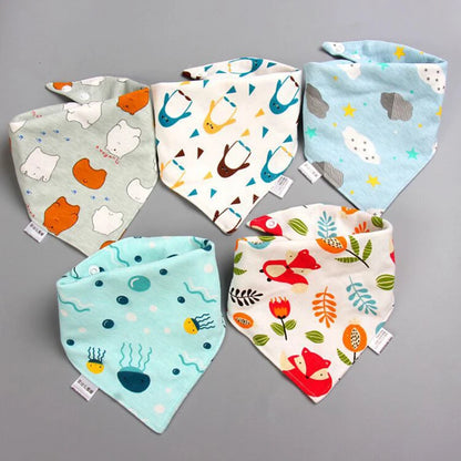Baby Bandana Bibs – 5pcs Double Cotton Feeding & Burp Cloth Set