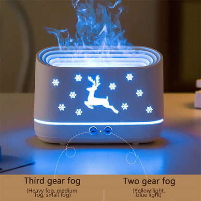 Elk Flame Humidifier & Diffuser Lamp with flame-effect mist and adjustable fog settings in cozy winter decor