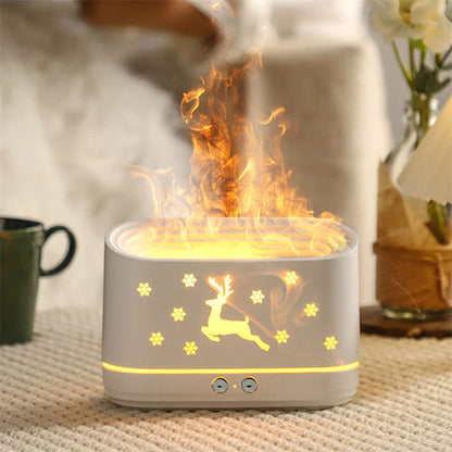 Elk Flame Humidifier & Diffuser Lamp with warm flame effect mist and cozy winter design.