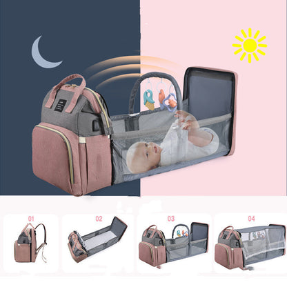 Baby Diaper Bag Backpack – Foldable Crib & Large Capacity