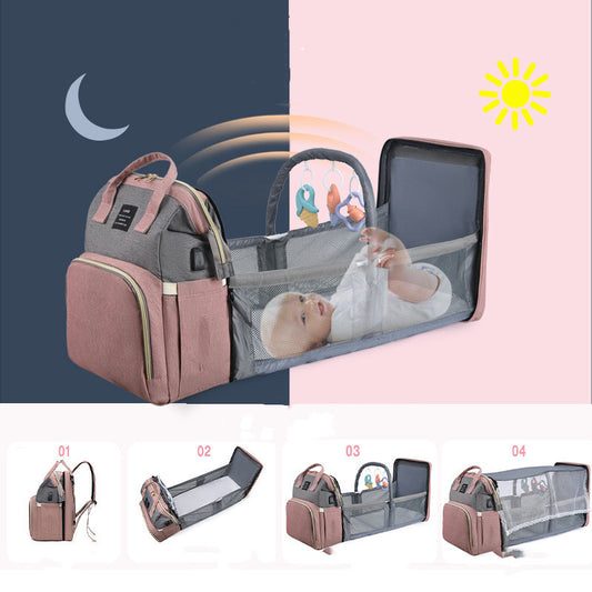 Baby Diaper Bag Backpack – Foldable Crib & Large Capacity