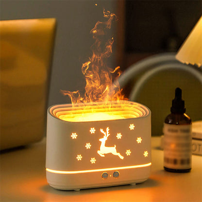 Elk Flame Humidifier & Diffuser Lamp with cozy flame effect mist and Christmas design.